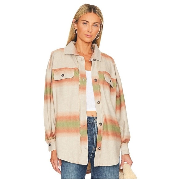 Free People XL Western Bohemian Printed Ruby Jacket Shacket Mazipan Serape Ombre - Picture 12 of 14
